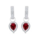 Sterling Silver 925 Earring Rhodium Plated Embedded With Ruby Corundum And White CZ