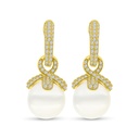 Sterling Silver 925 Earring Gold Plated Embedded With White Shell Pearl And White CZ