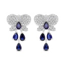 Sterling Silver 925 Earring Rhodium Plated Embedded With Sapphire Corundum And White CZ