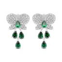 Sterling Silver 925 Earring Rhodium Plated Embedded With Emerald Zircon And White CZ