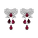 Sterling Silver 925 Earring Rhodium Plated Embedded With Ruby Corundum And White CZ