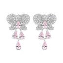 Sterling Silver 925 Earring Rhodium Plated Embedded With Pink Zircon And White CZ