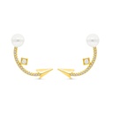 Sterling Silver 925 Earring Gold Plated Embedded With White Shell Pearl And White CZ