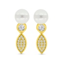 Sterling Silver 925 Earring Gold Plated Embedded With White Shell Pearl And White CZ