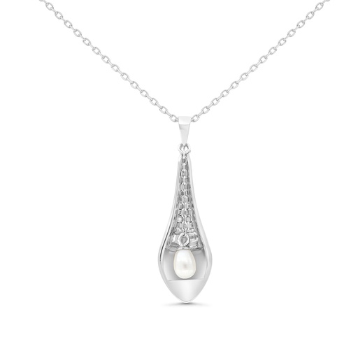 [NCL01PRL00000B100] Sterling Silver 925 Necklace Rhodium Plated Embedded With White Shell Pearl