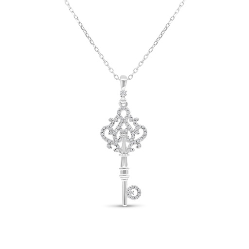 [NCL01WCZ00000B109] Sterling Silver 925 Necklace Rhodium Plated Embedded With White CZ