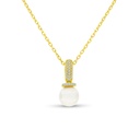 Sterling Silver 925 Necklace Gold Plated Embedded With White Shell Pearl And White CZ