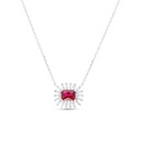 Sterling Silver 925 Necklace Rhodium Plated Embedded With Ruby Corundum And White CZ