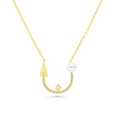 Sterling Silver 925 Necklace Gold Plated Embedded With White Shell Pearl And White CZ