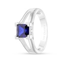 Sterling Silver 925 Ring Rhodium Plated Embedded With Sapphire Corundum