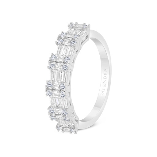 Sterling Silver 925 Ring Rhodium Plated Embedded With White CZ