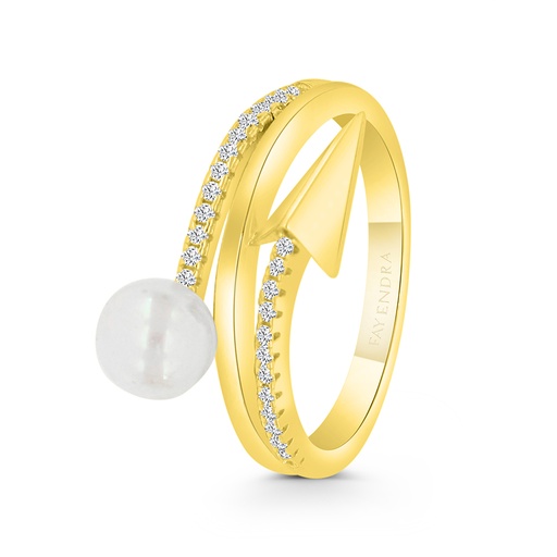 Sterling Silver 925 Ring Gold Plated Embedded With White Shell Pearl And White CZ