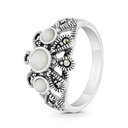 Sterling Silver 925 Ring Embedded With Natural White Shell And Marcasite Stones