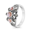 Sterling Silver 925 Ring Embedded With Natural Pink Shell And Marcasite Stones