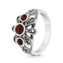 Sterling Silver 925 Ring Embedded With Natural Aqiq And Marcasite Stones