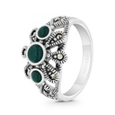 Sterling Silver 925 Ring Embedded With Natural Green Agate And Marcasite Stones