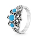 Sterling Silver 925 Ring Embedded With Natural Processed Turquoise And Marcasite Stones