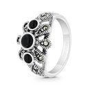 Sterling Silver 925 Ring Embedded With Natural Black Agate And Marcasite Stones