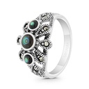 Sterling Silver 925 Ring Embedded With Natural Blue Shell And Marcasite Stones