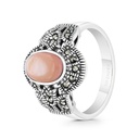 Sterling Silver 925 Ring Embedded With Natural Pink Shell And Marcasite Stones