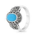 Sterling Silver 925 Ring Embedded With Natural Processed Turquoise And Marcasite Stones