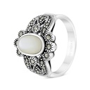 Sterling Silver 925 Ring Embedded With Natural White Shell And Marcasite Stones