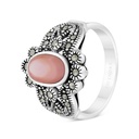 Sterling Silver 925 Ring Embedded With Natural Pink Shell And Marcasite Stones