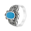 Sterling Silver 925 Ring Embedded With Natural Processed Turquoise And Marcasite Stones