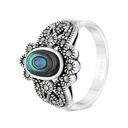 Sterling Silver 925 Ring Embedded With Natural Blue Shell And Marcasite Stones