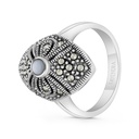 Sterling Silver 925 Ring Embedded With Natural White Shell And Marcasite Stones