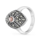 Sterling Silver 925 Ring Embedded With Natural Pink Shell And Marcasite Stones