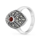 Sterling Silver 925 Ring Embedded With Natural Aqiq And Marcasite Stones