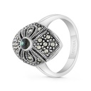 Sterling Silver 925 Ring Embedded With Natural Blue Shell And Marcasite Stones