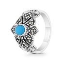 Sterling Silver 925 Ring Embedded With Natural Processed Turquoise And Marcasite Stones