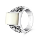 Sterling Silver 925 Ring Embedded With Natural White Shell And Marcasite Stones