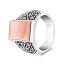 Sterling Silver 925 Ring Embedded With Natural Pink Shell And Marcasite Stones