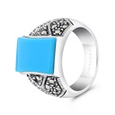 Sterling Silver 925 Ring Embedded With Natural Processed Turquoise And Marcasite Stones