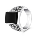 Sterling Silver 925 Ring Embedded With Natural Black Agate And Marcasite Stones