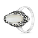 Sterling Silver 925 Ring Embedded With Natural White Shell And Marcasite Stones