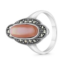 Sterling Silver 925 Ring Embedded With Natural Pink Shell And Marcasite Stones