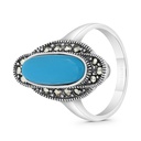 Sterling Silver 925 Ring Embedded With Natural Processed Turquoise And Marcasite Stones