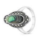 Sterling Silver 925 Ring Embedded With Natural Blue Shell And Marcasite Stones