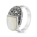 Sterling Silver 925 Ring Embedded With Natural White Shell And Marcasite Stones