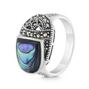 Sterling Silver 925 Ring Embedded With Natural Blue Shell And Marcasite Stones