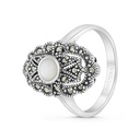 Sterling Silver 925 Ring Embedded With Natural White Shell And Marcasite Stones