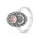 Sterling Silver 925 Ring Embedded With Natural Pink Shell And Marcasite Stones