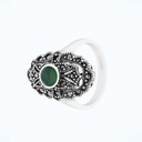 Sterling Silver 925 Ring Embedded With Natural Green Agate And Marcasite Stones