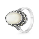 Sterling Silver 925 Ring Embedded With Natural White Shell And Marcasite Stones