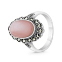 Sterling Silver 925 Ring Embedded With Natural Pink Shell And Marcasite Stones