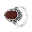 Sterling Silver 925 Ring Embedded With Natural Aqiq And Marcasite Stones